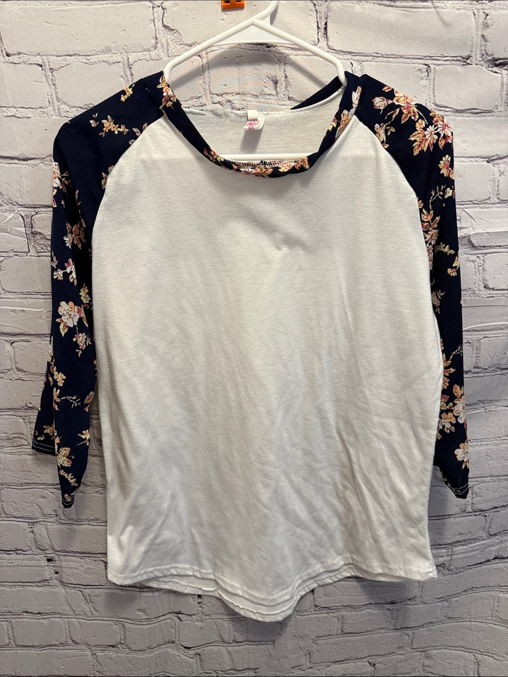 Women’s Floral Raglan Sleeve Tee - White and Black/Dark Navy